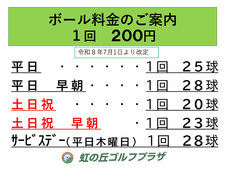 ボール使用料金（１球あたり）